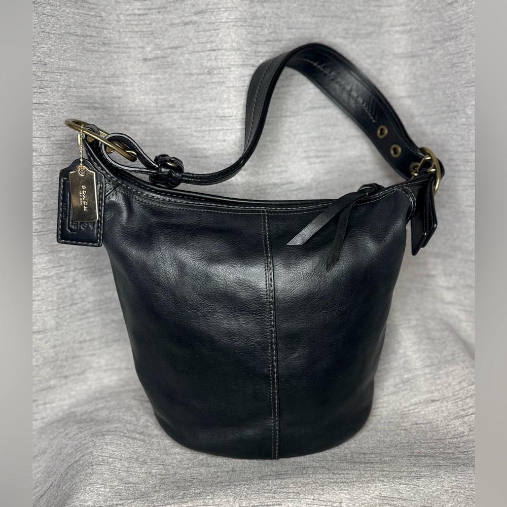 Coach Y2K Black Leather Bleecker Duffle w/ Tattersall Lining - Aprox 12” x 10” - Picture 17 of 17